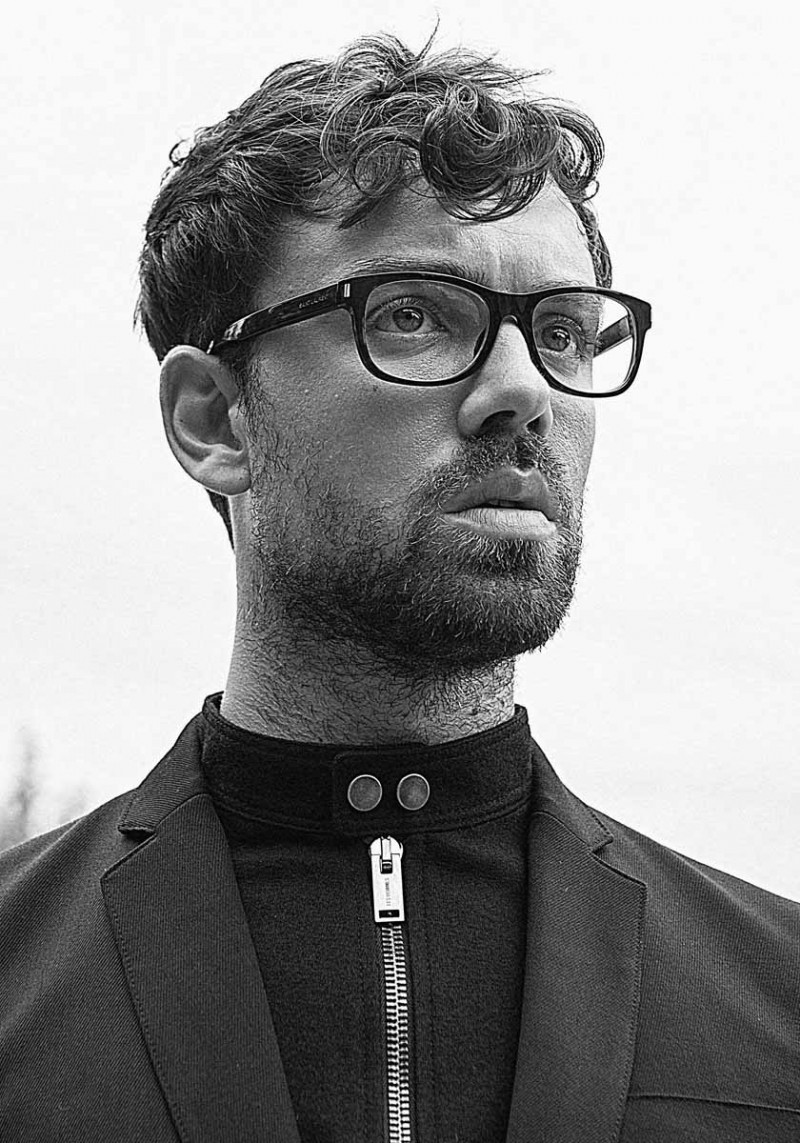 Simon wears all clothes Les Hommes and glasses Saint Laurent.