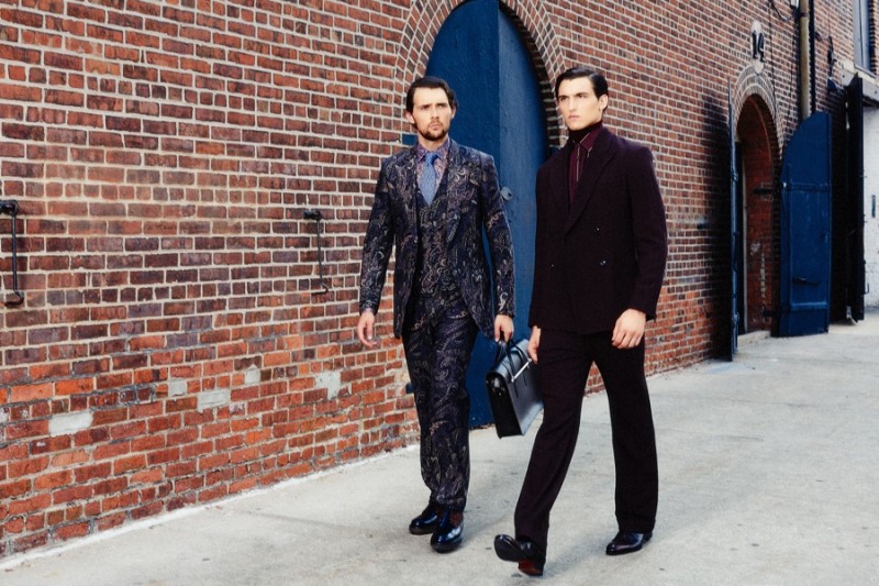 Left to Right: Samuel wears all clothes Etro and bag Cambridge Sachel Company. Daniel wears all clothes Marc Jacobs.
