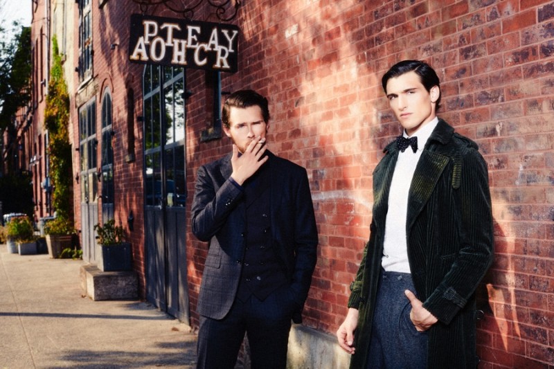 Left to Right: Samuel wears three-piece suit Pal Zileri. Daniel wears corduroy trench coat Burberry, shirt Dolce & Gabbana, bow-tie and trousers agnes b.