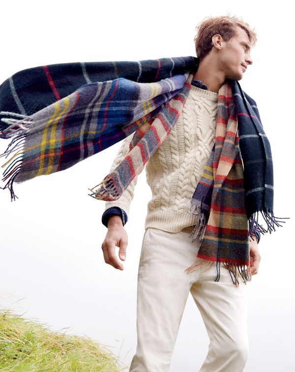 Clément wears J.Crew men’s Wallace & Barnes cable sweater, Wallace & Barnes Japanese denim workshirt, scarf and Bowery slim pant in 18-wale corduroy. 