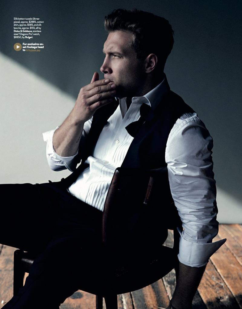 Jai Courtney brings a serious energy to the photo shoot.