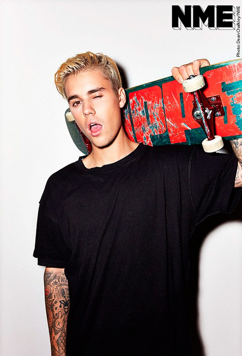 Justin Bieber poses for a cheeky NME photo shoot.