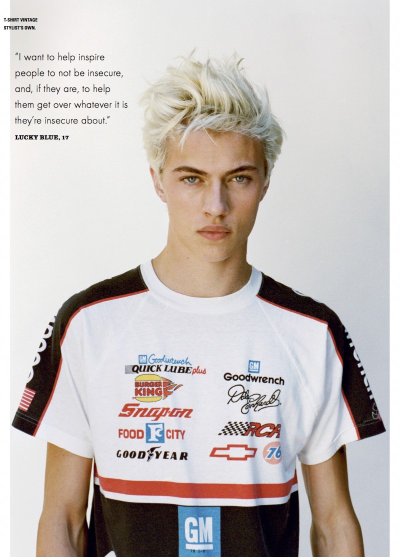 Lucky Blue Smith is photographed for the pages of i-D.