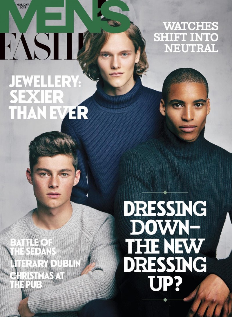 Quinn, Ryan Keating and Malik Lindo grace the holiday 2015 cover of Men's Fashion. The trio (left to right) wears From left: Sweater, $250, Michael Kors. Sweater, $130, Tommy Hilfiger. Sweater, $1,805, Berluti.