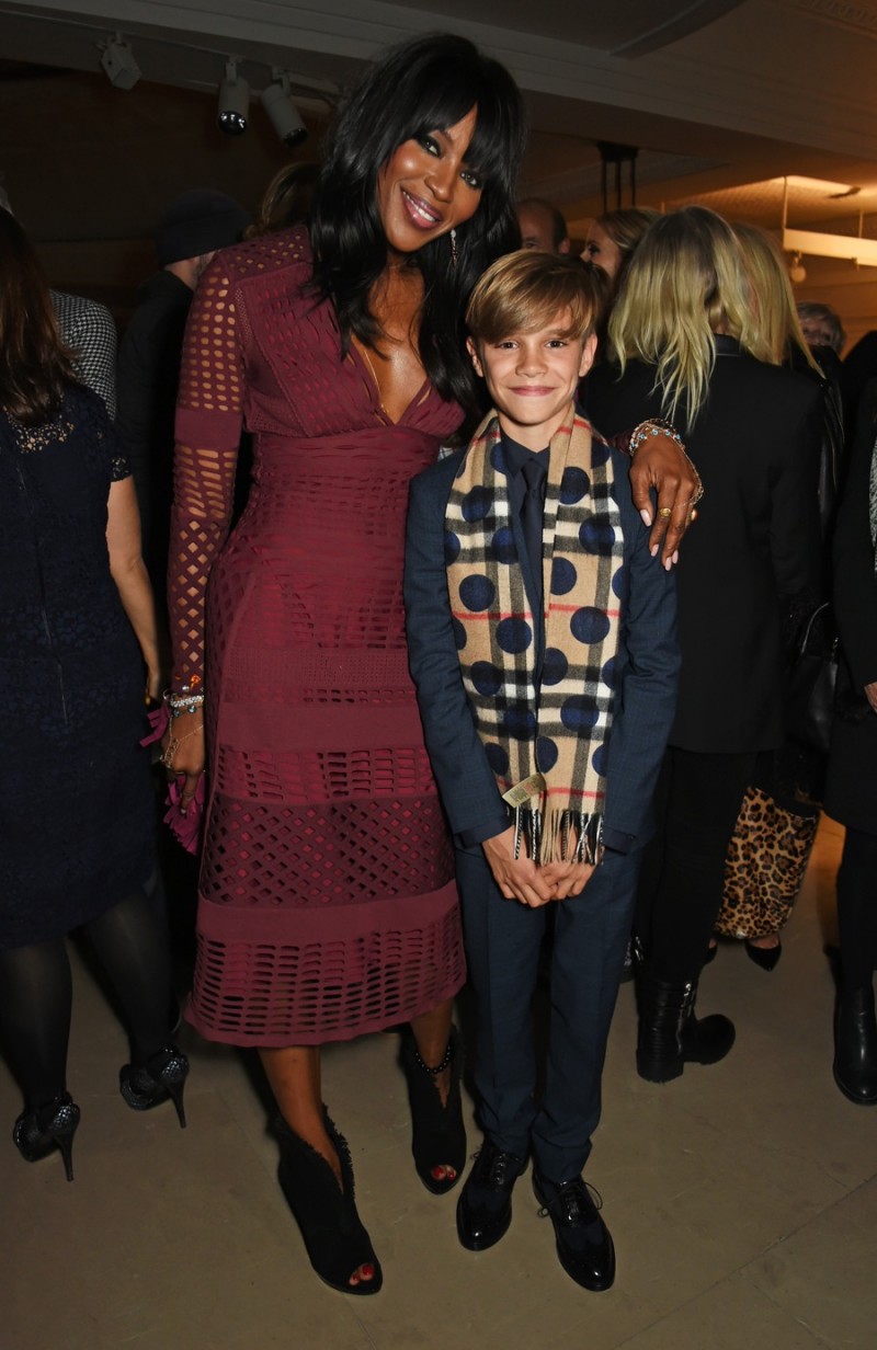 Naomi Campbell and Romeo Beckham at the premiere of Burberry's Festive film.