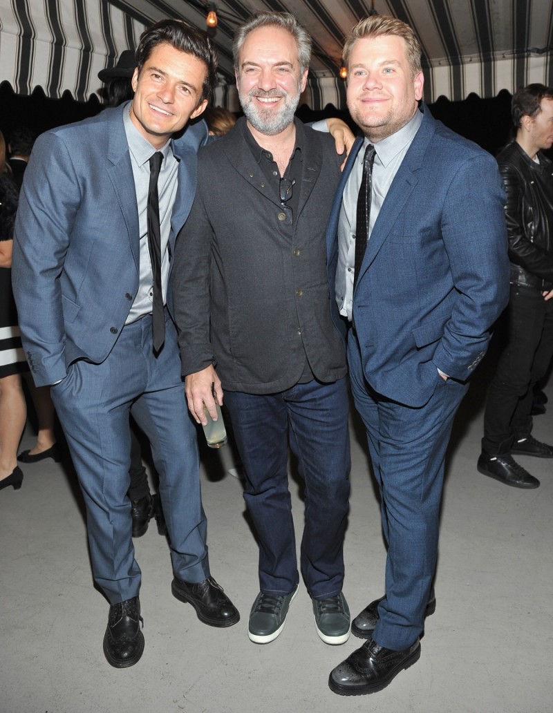 Orlando Bloom, Sam Mendes and James Corden in Burberry