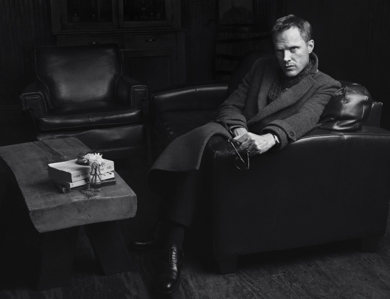 Paul Bettany wears a sharp fall coat from Bespoken.