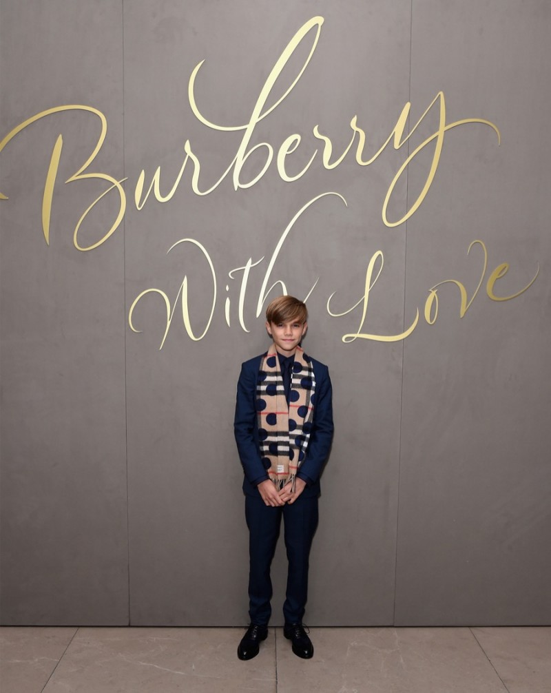 Romeo Beckham at the premiere of Burberry's Festive film.