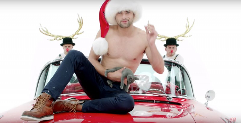 Sean O'Pry goes shirtless for H&M's holiday 2015 campaign spot.