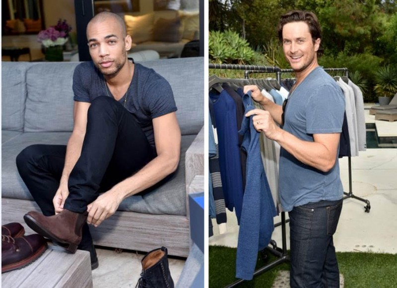 Pictured Left to Right: Kendrick Sampson tries on Vince Camuto footwear. Oliver Hudson checks out Vince Camuto's latest men's offering.
