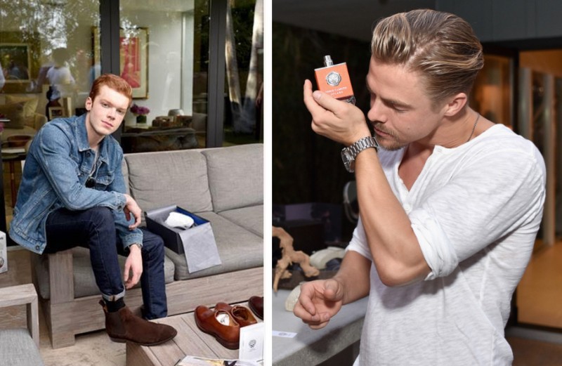 Pictured Left to Right: Cameron Monaghan and Derek Hough, who smells Vince Camuto's Solare fragrance.