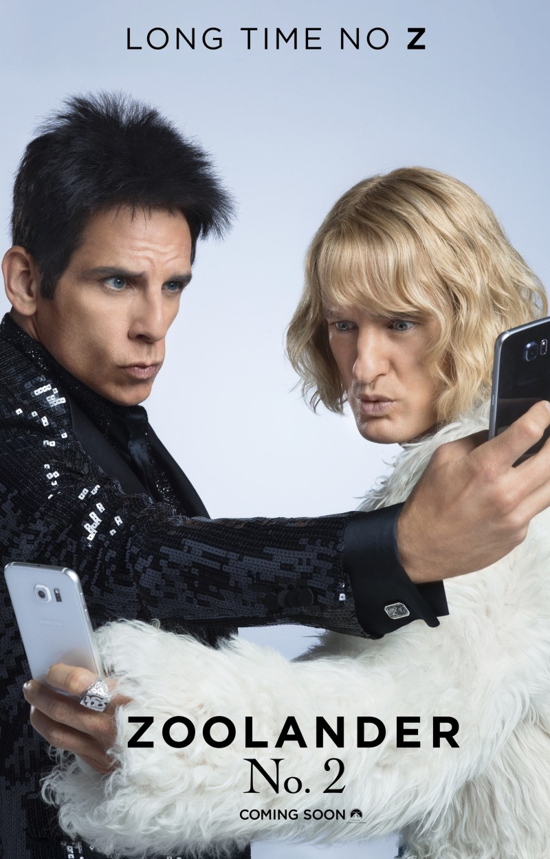 Zoolander 2 movie poster featuring Ben Stiller as Derek Zoolander and Owen Wilson as Hansel