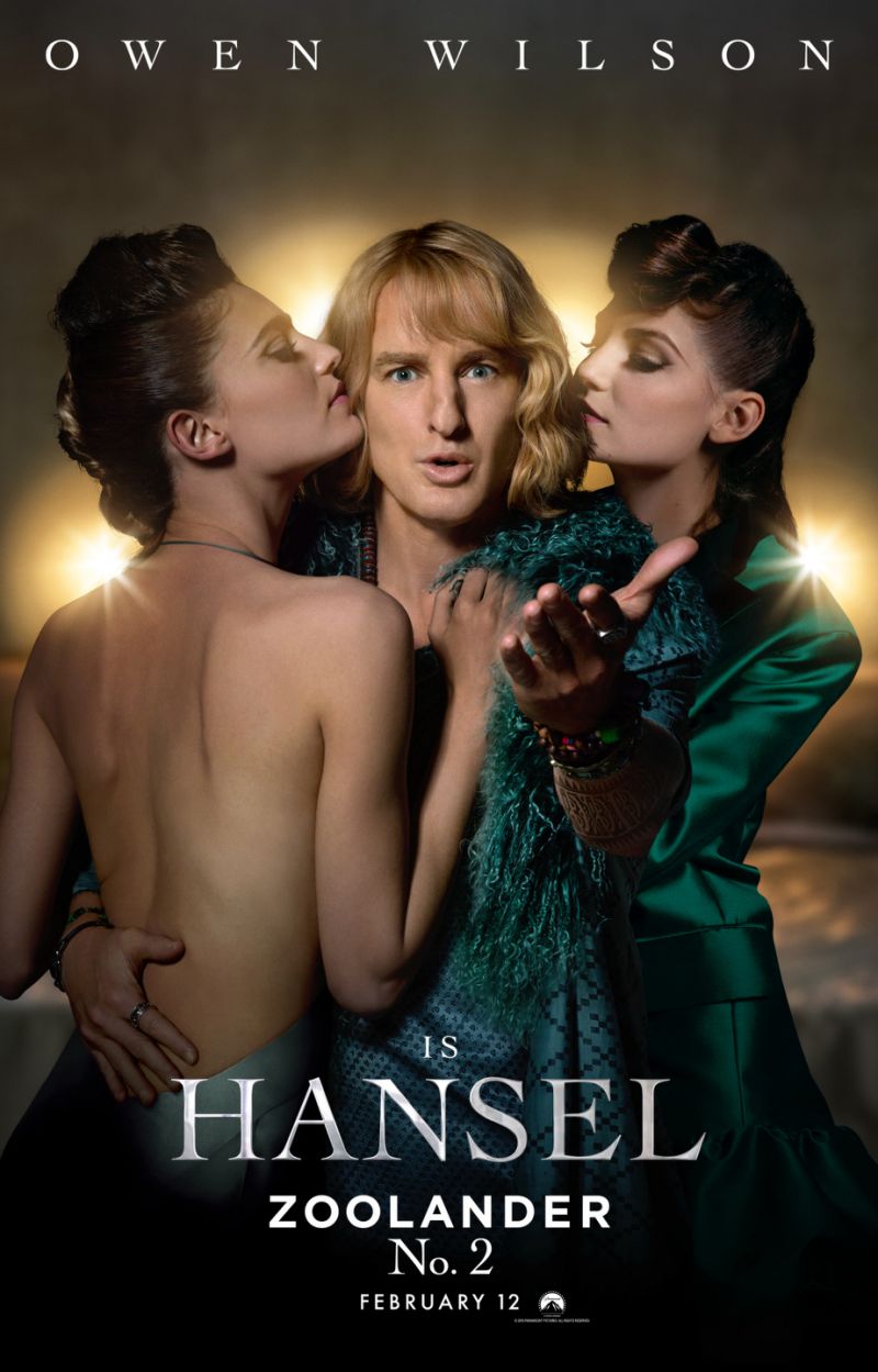 Owen Wilson portrays Hansel posing with models for Zoolander 2 poster artwork.