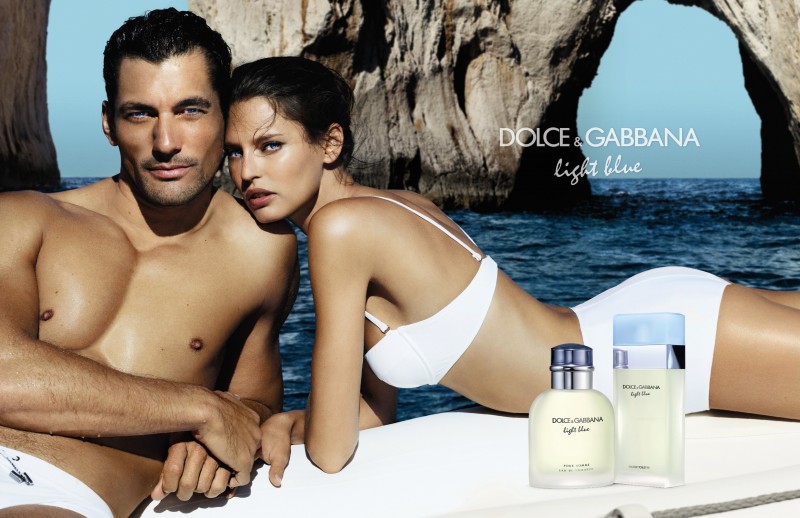 Models David Gandy and Bianca Balti for Dolce Gabbana Light Blue fragrance campaign.