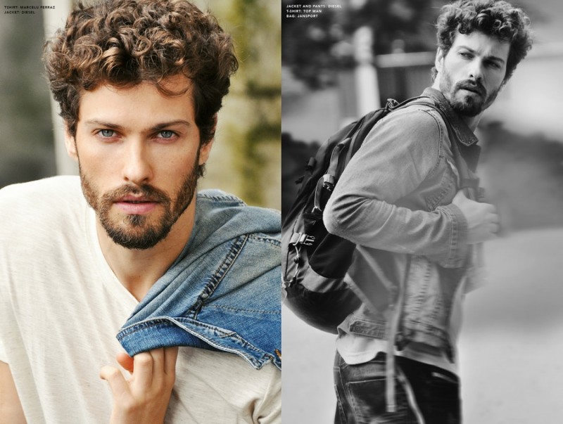 Left to Right: Ricardo wears t-shirt Marcelu Ferraz and denim jacket Diesel. Ricardo wears backpack Jansport, t-shirt Topman, denim jacket and jeans Diesel.