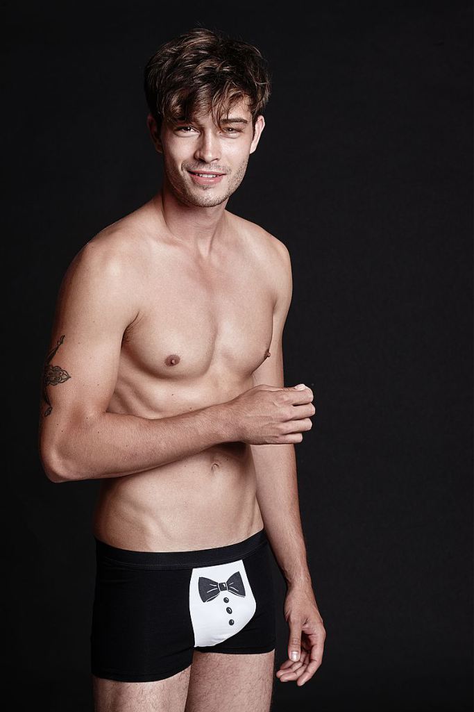 Francisco Lachowski sports tuxedo print underwear from Tezenis.