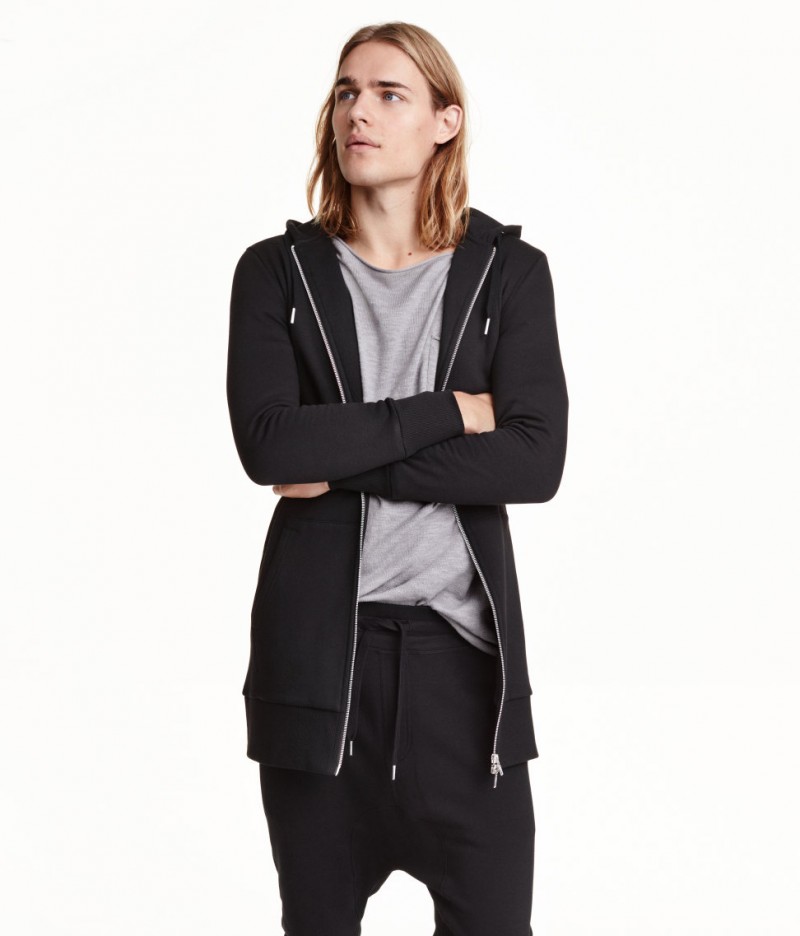 Ton Heukels models a H&M Long Hooded Jacket in Black