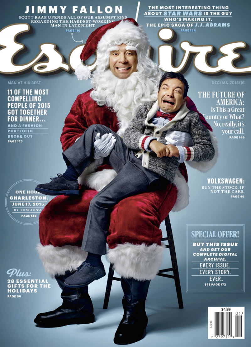 Jimmy Fallon photographed by Robert Trachtenberg for a Santa Claus themed cover for Esquire's December 2015/January 2016 issue.