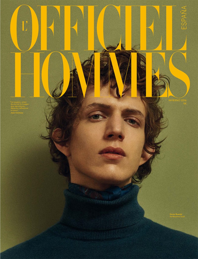 Model Xavier Buestel covers the winter 2016 issue of L'Officiel Hommes España.