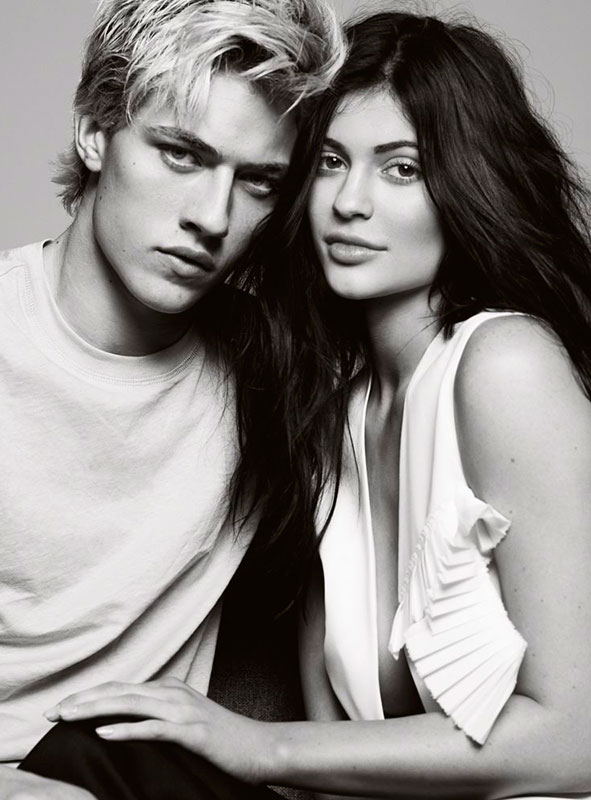 Lucky Blue Smith photographed with Kylie Jenner for Elle UK.