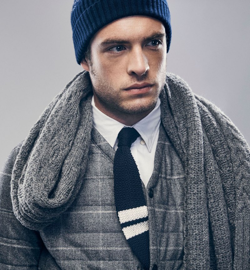 Gaspard wears winter accessories from Massimo Dutti's 2015 Après Ski collection.