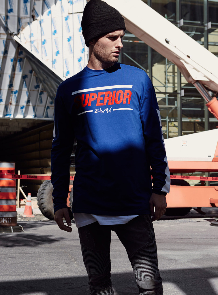 Paolo wears LE31 Racer Logo T-Shirt for Simons.