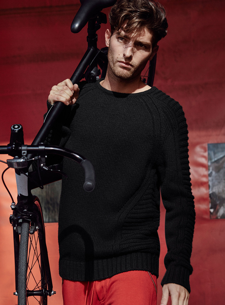 Paolo wears LE31 Mixed Ottoman Rib Sweater for Simons.