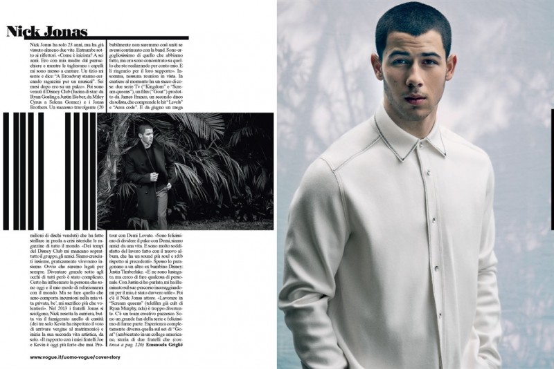 Nick Jonas photographed by Francesco Carrozzini for L'Uomo Vogue. Pictured right, the singer wears Louis Vuitton.