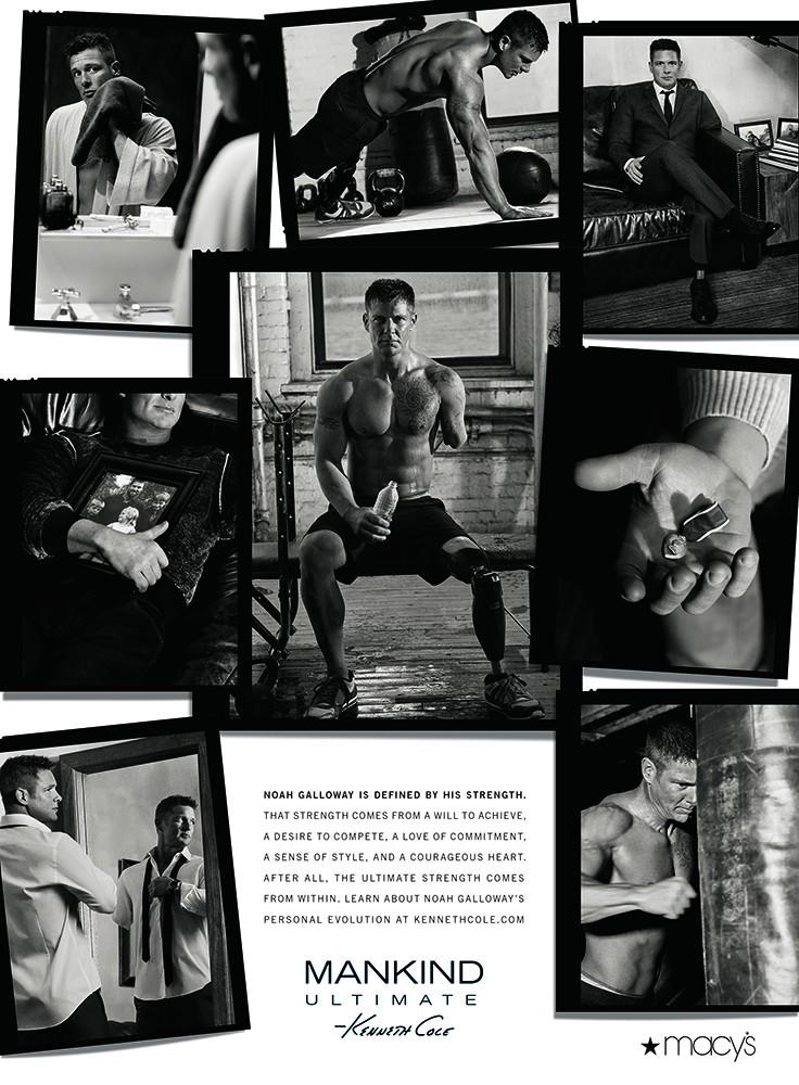 Noah Galloway photographed by Robbie Fimmano for Kenneth Cole Mankind Ultimate fragrance campaign.