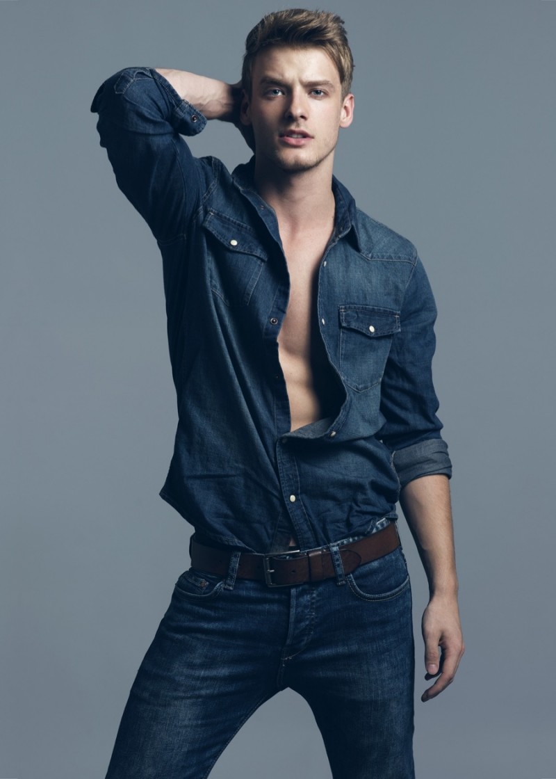 Sporting double denim, model Renan Corbani is photographed by Wong Sim