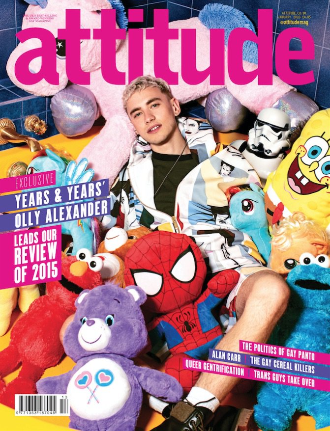 Olly Alexander of Years & Years covers the January 2016 issue of Attitude magazine.