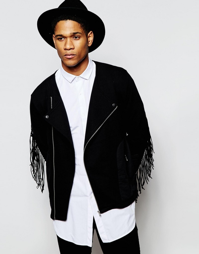 ASOS Jersey Biker Jacket with Fringe