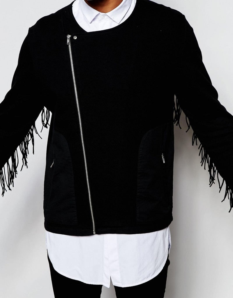 ASOS Jersey Biker Jacket with Fringe