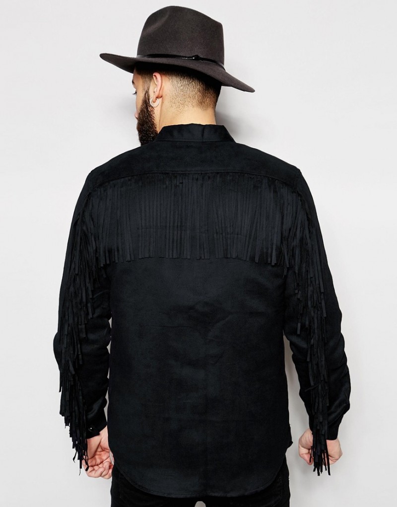 ASOS Suedette Shirt with Western Style Fringe