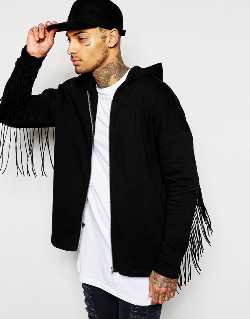 ASOS Zip-Up Hoodie with Fringe