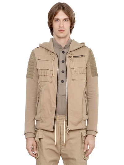 Balmain Suede Cotton Biker Hooded Jacket