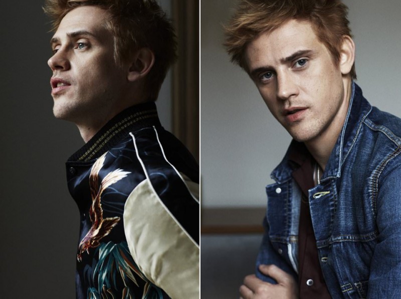 Left: Boyd Holbrook wears bomber jacket Louis Vuitton. Right: Boyd Holbrook wears shirt Dries Van Noten and denim jacket Visvim.