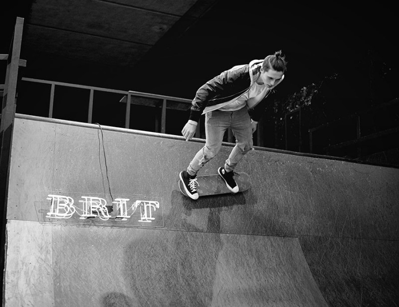 Brooklyn Beckham captured behind the scenes skateboarding.