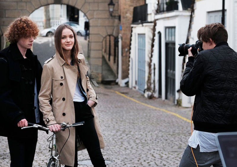 Brooklyn Beckham shoots models behind the scenes of Burberry Brit's latest fragrance campaign.