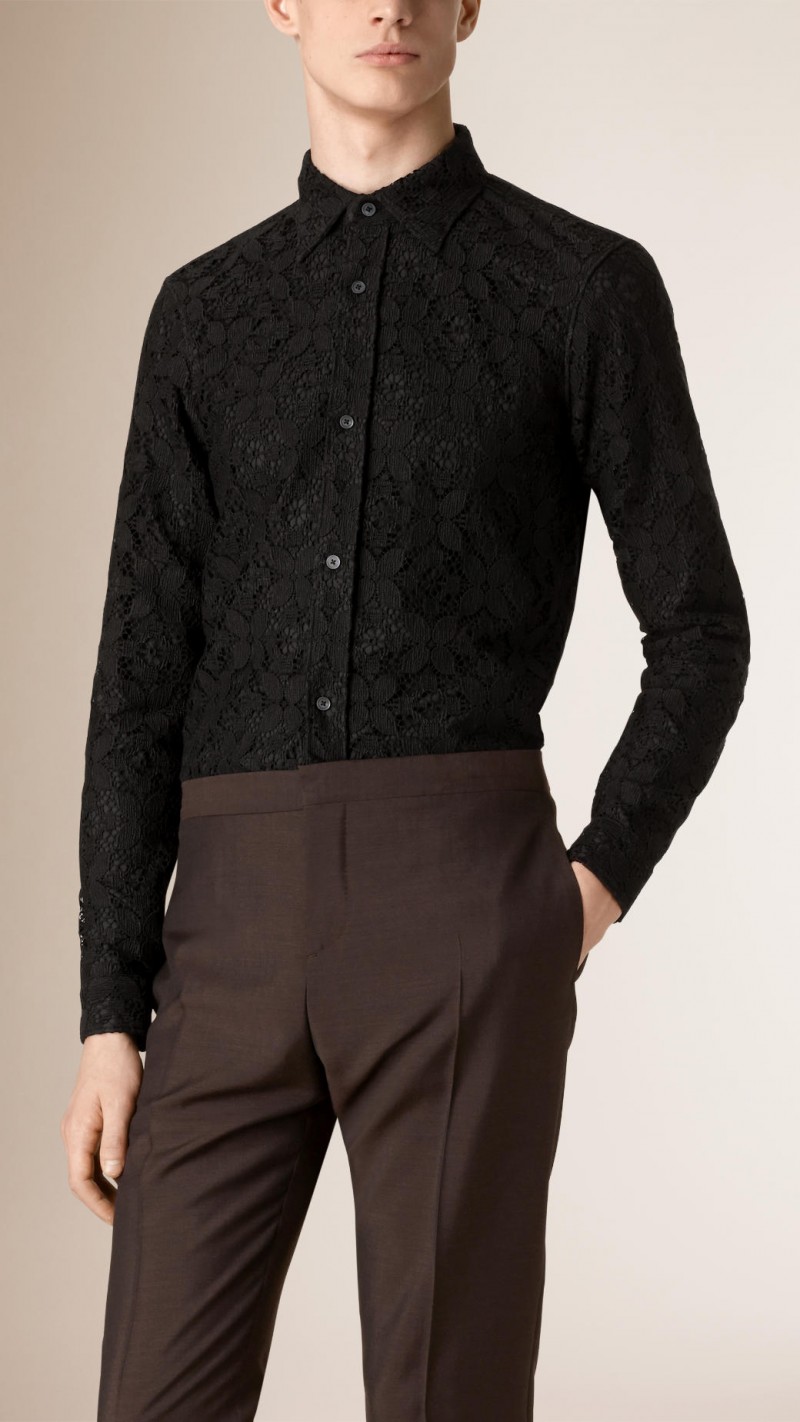 Burberry Slim-Fit Italian Lace Shirt in Black