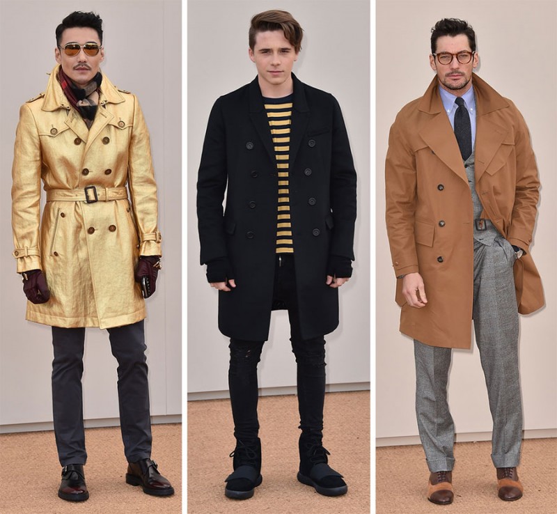 Burberry Fall/Winter 2016 Menswear Show Guests Pictured Left to Right: Hu Bing, Brooklyn Beckham and David Gandy.