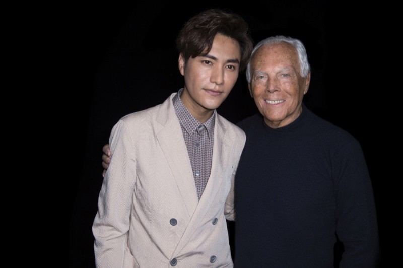 Chen Kun and Giorgio Armani photographed at the designer's fall-winter 2016 men's show.