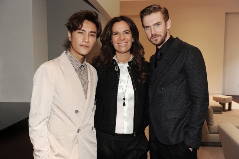 Chen Kun and Dan Stevens poses with Roberta Armani.