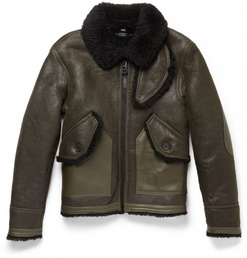 Coach Leather Trimmed Shearling Bomber Jacket