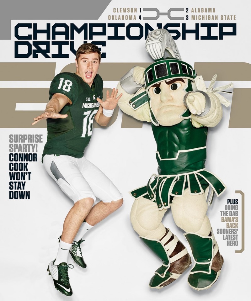 Connor Cook graces the cover of ESPN magazine with the Michigan State Spartans mascot.