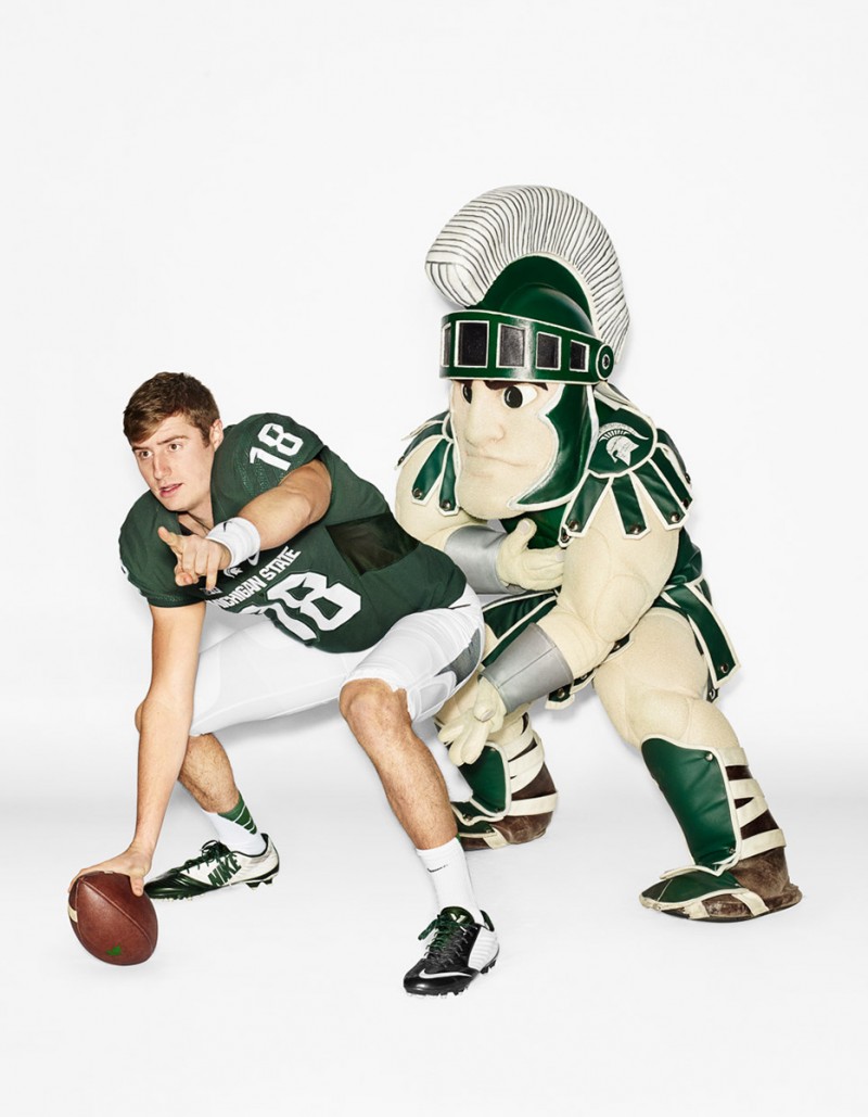 Connor Cook plays ball with the Michigan State Spartans mascot for ESPN magazine.