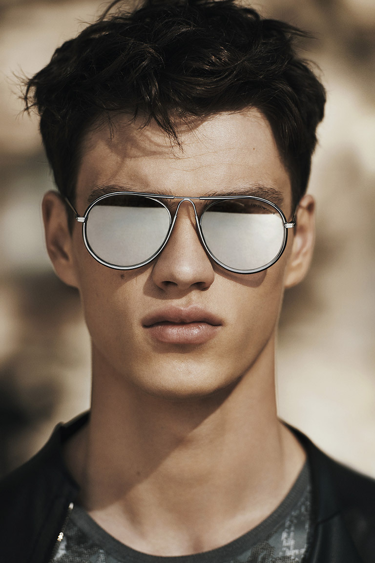 Filip Hrivnak fronts Emporio Armani's spring-summer 2016 eyewear campaign.