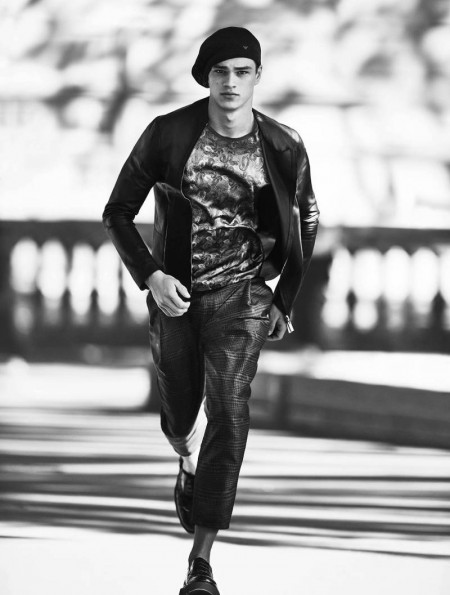 Emporio Armani 2016 Spring Summer Mens Campaign Filip Hrivnak Beret Prints