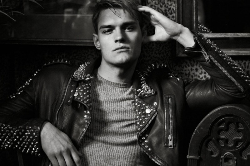 Christian wears top Topman and leather biker jacket Burberry.