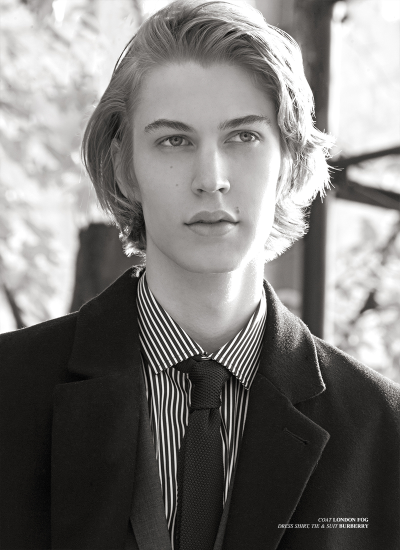 Andrew wears coat London Fog, shirt, tie and suit Burberry.